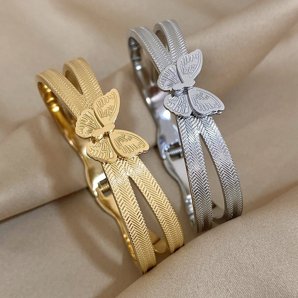 Butterfly Charm Stainless Steel Bracelet