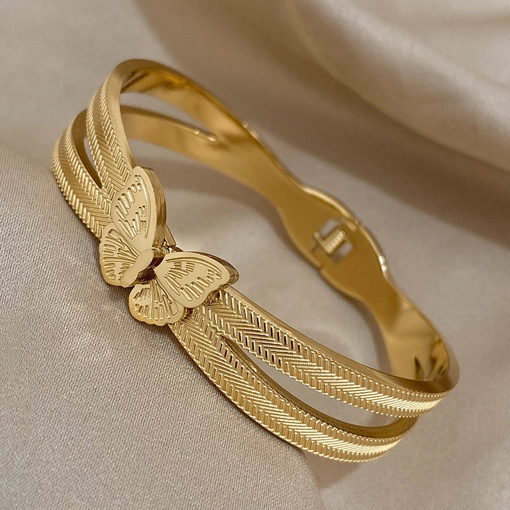 Butterfly Charm Stainless Steel Bracelet