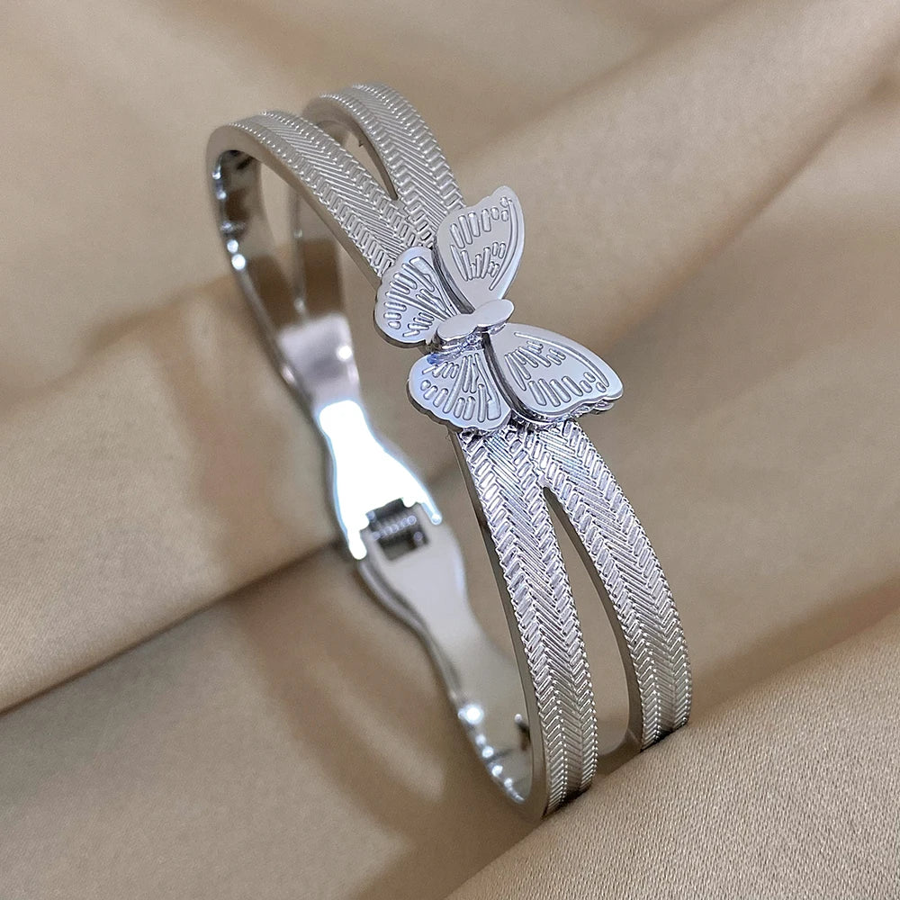 Butterfly Charm Stainless Steel Bracelet