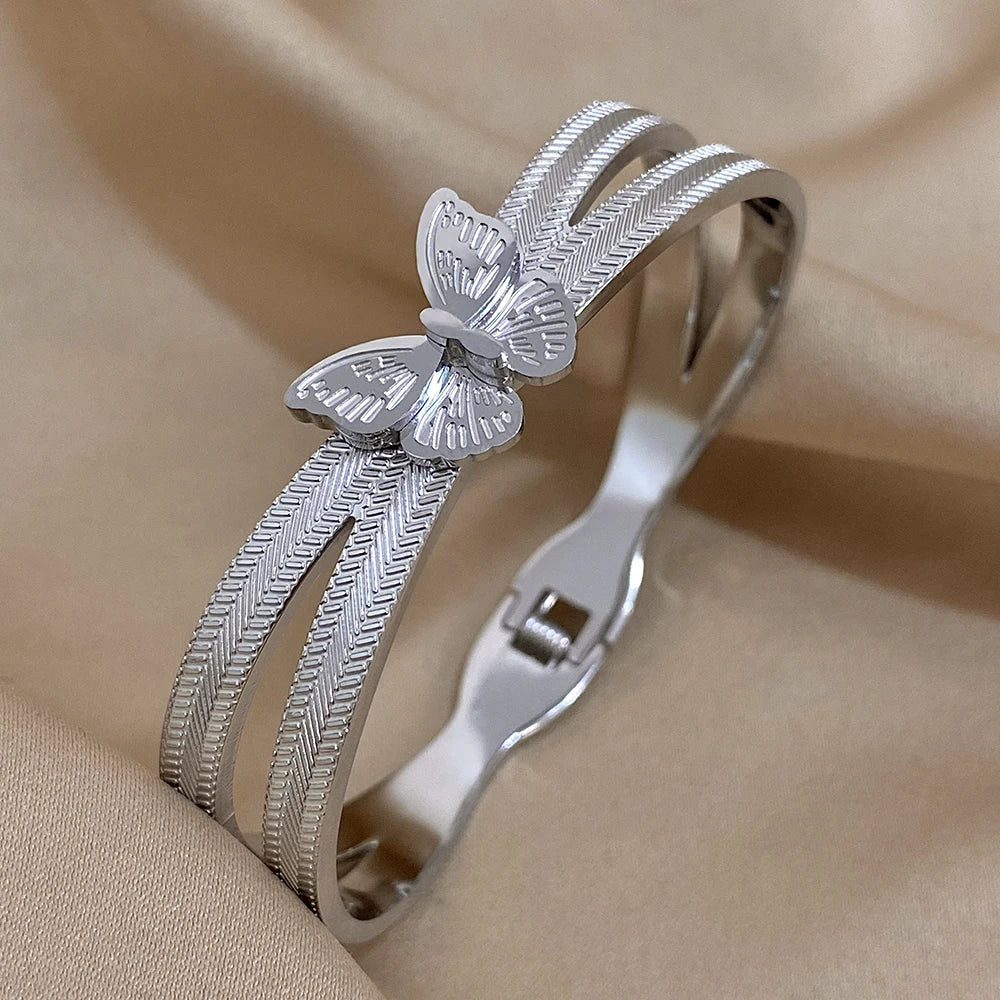 Butterfly Charm Stainless Steel Bracelet