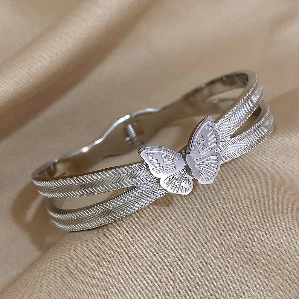 Butterfly Charm Stainless Steel Bracelet