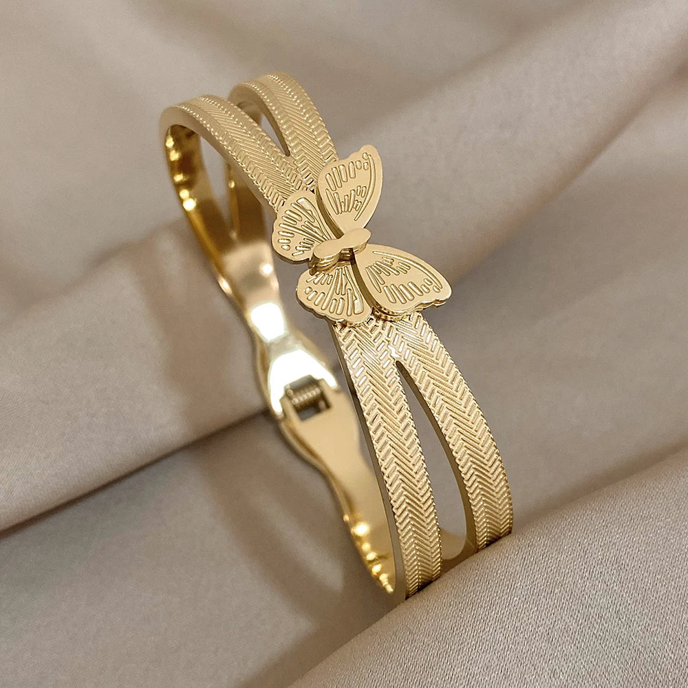 Butterfly Charm Stainless Steel Bracelet