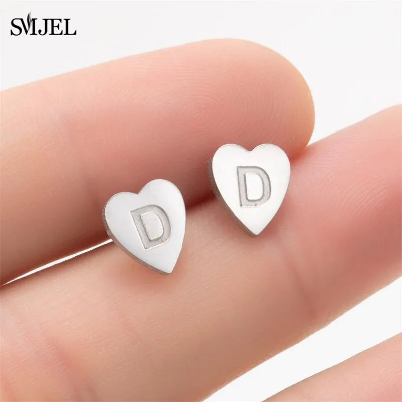 Initial Letter Heart Stud Earrings