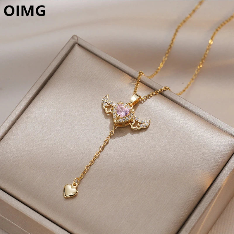 Gold Cupid Wings Pendant Necklace