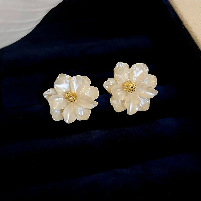 Pink Flower Resin Stud Earrings