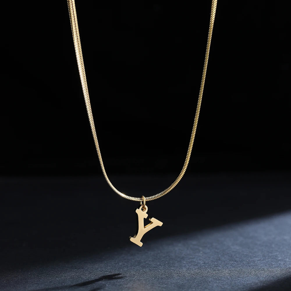 Gold Initial Letter Pendant Necklace