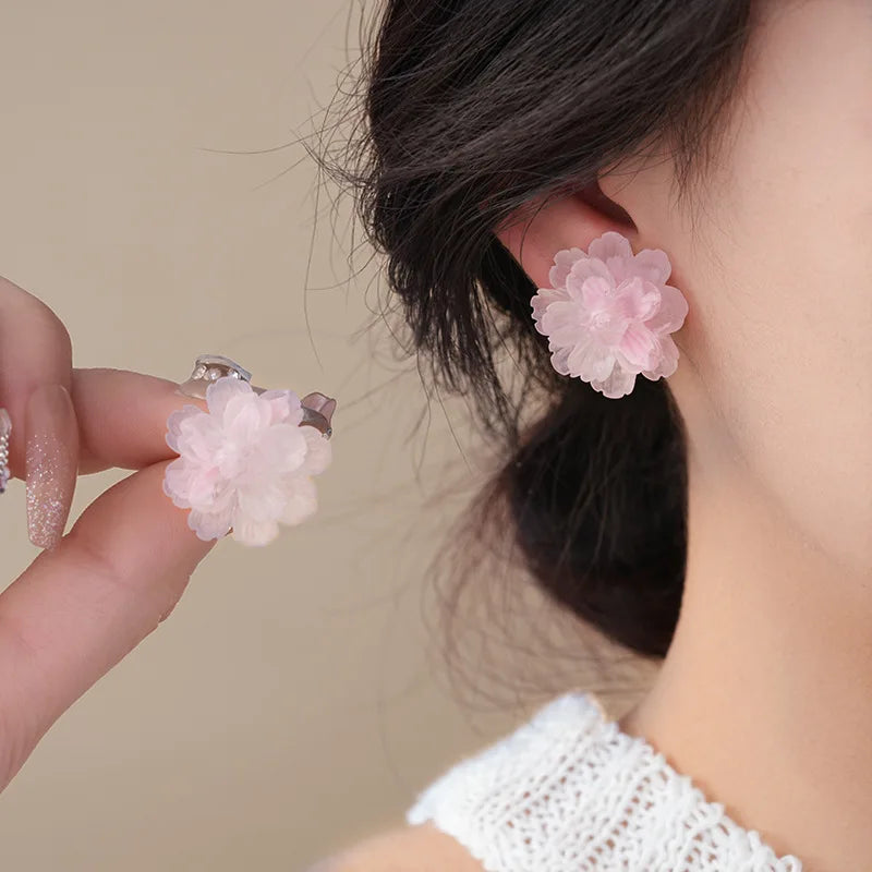 Pink Flower Resin Stud Earrings