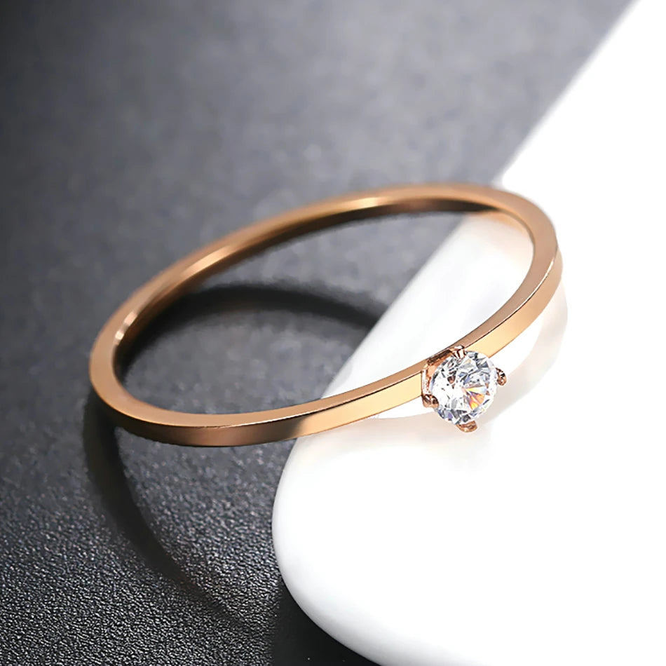 Simple 4-Claw CZ Rose Gold Ring