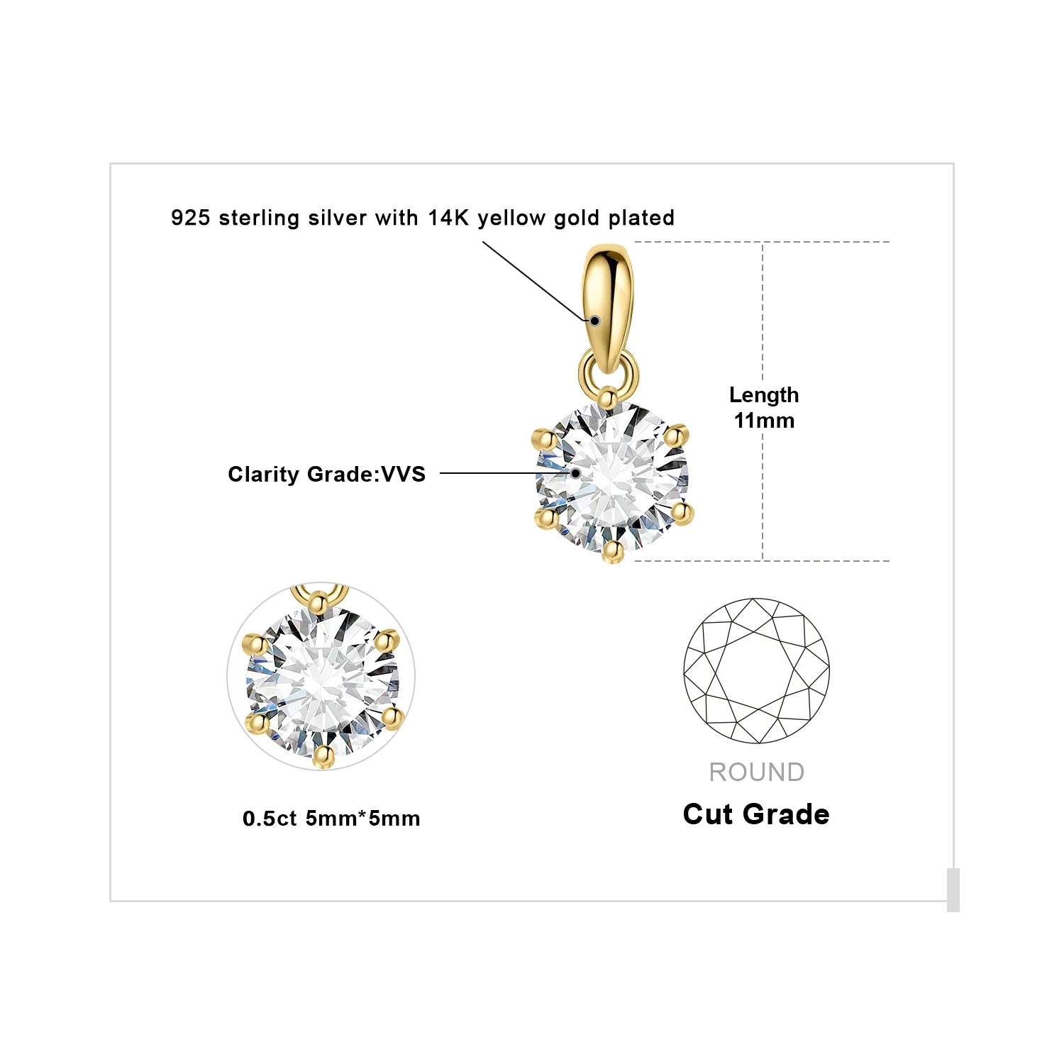 Moissanite Round D Color 925 Silver Pendant