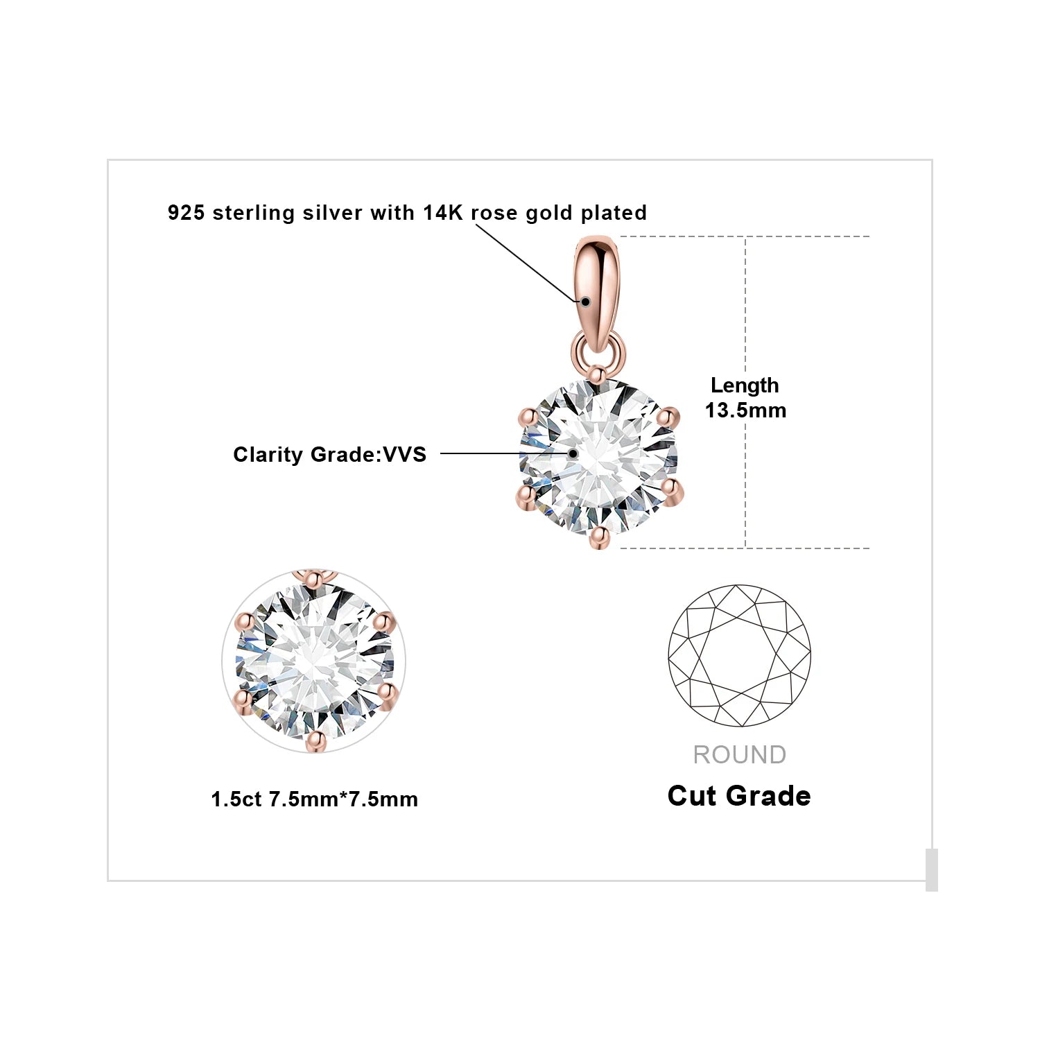 Moissanite Round D Color 925 Silver Pendant