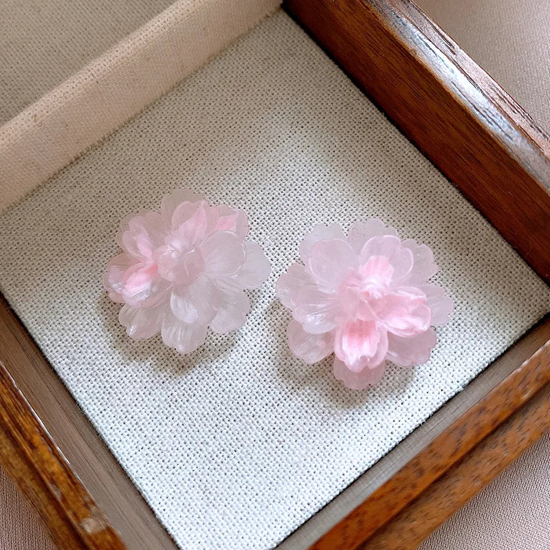 Pink Flower Resin Stud Earrings