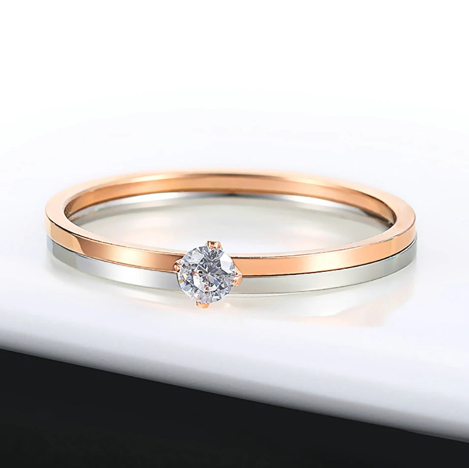 Simple 4-Claw CZ Rose Gold Ring