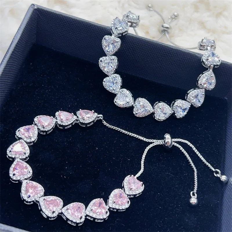 Pink & White Heart CZ Silver Bracelet