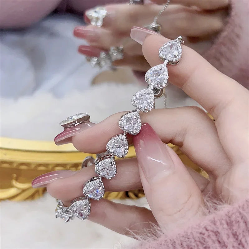 Pink & White Heart CZ Silver Bracelet