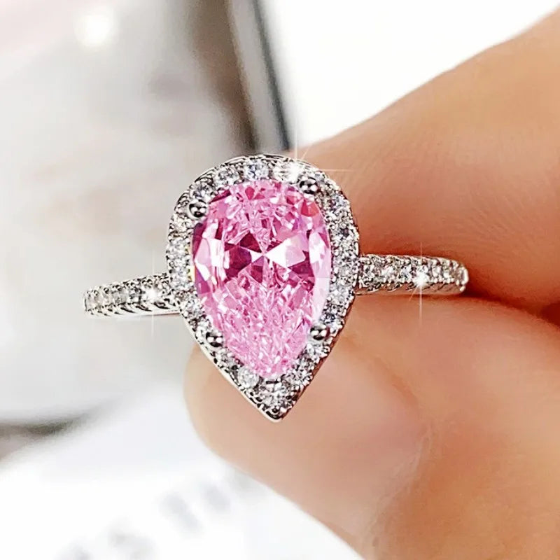 Pink Crystal Teardrop Zircon Ring
