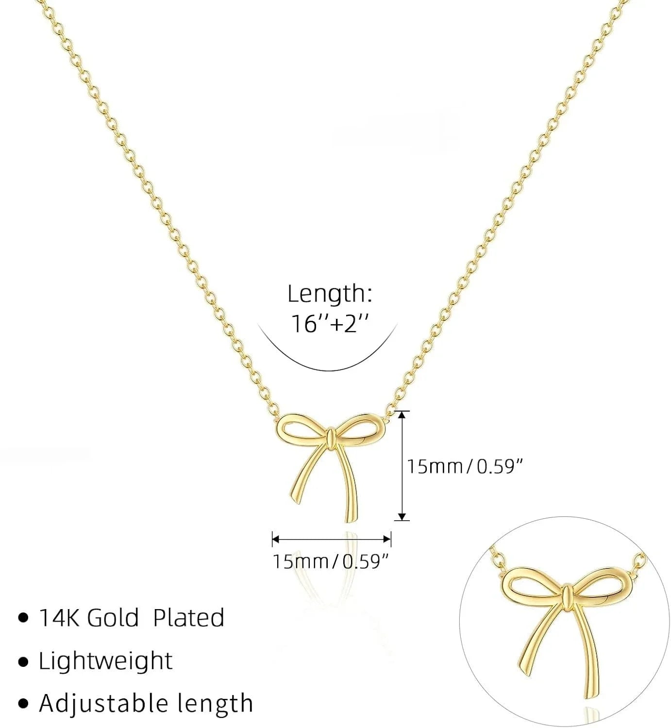 Gold Bow Pendant Necklace