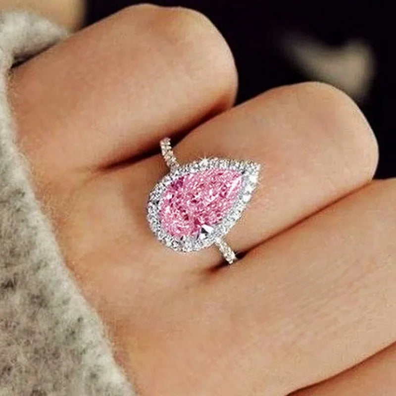 Pink Crystal Teardrop Zircon Ring