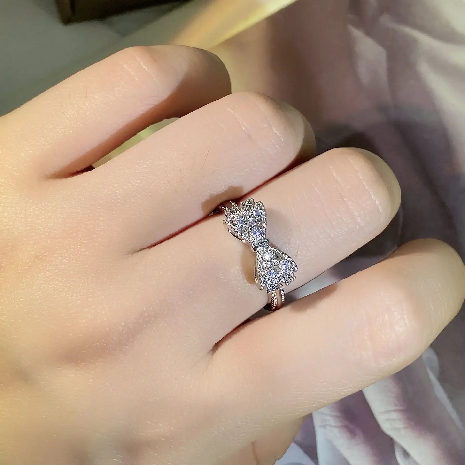 Fancy Bow CZ Sterling Silver Ring