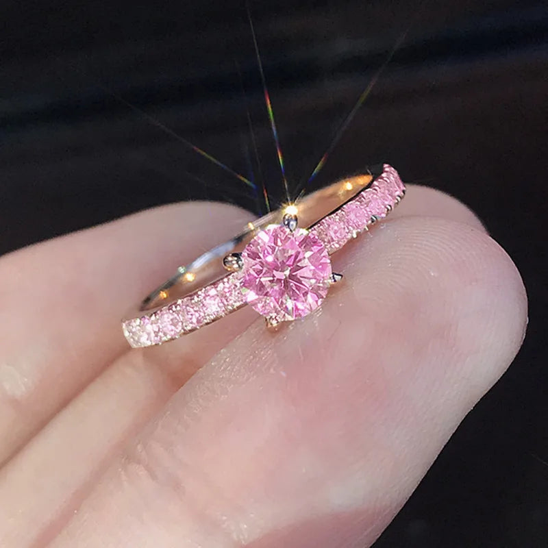 Pink Oval CZ Silver Engagement Ring
