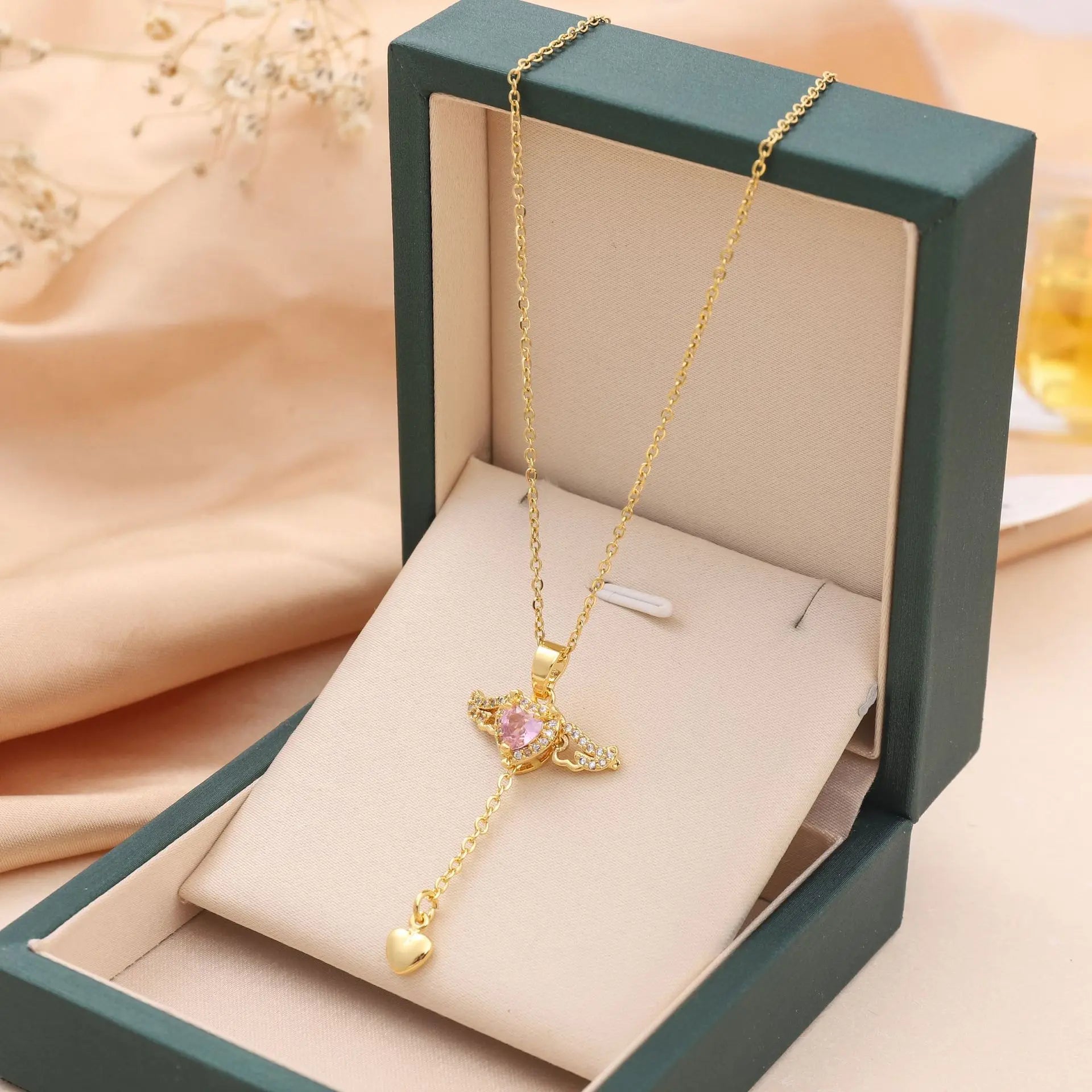 Gold Cupid Wings Pendant Necklace