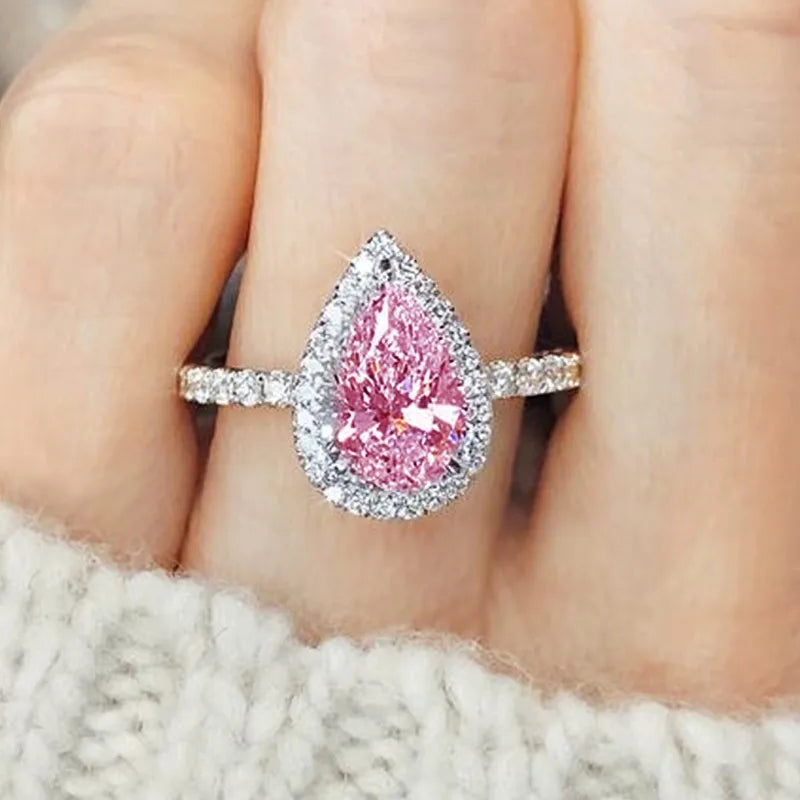 Pink Crystal Teardrop Zircon Ring