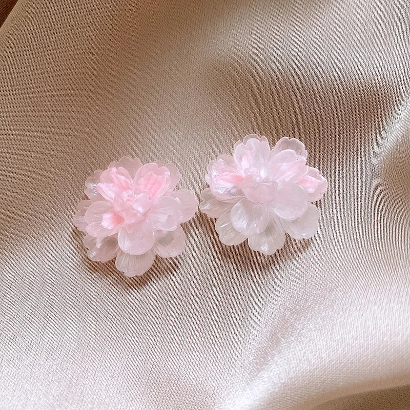 Pink Flower Resin Stud Earrings