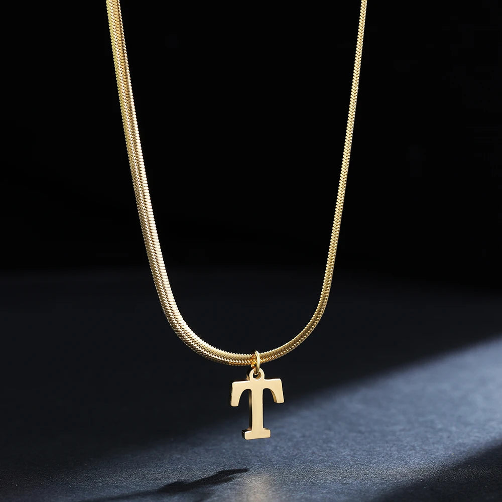 Gold Initial Letter Pendant Necklace