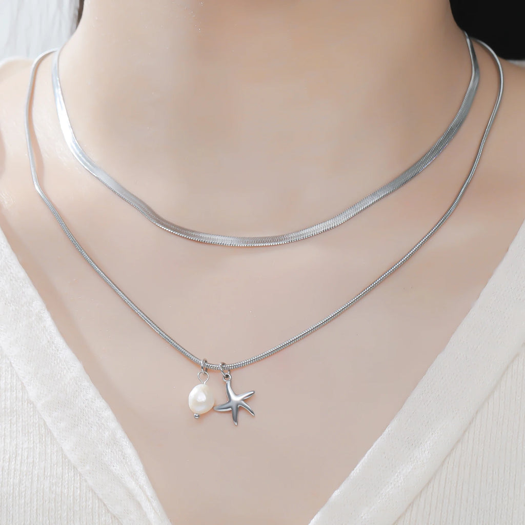 Pearl Sea star Double Layer Necklace