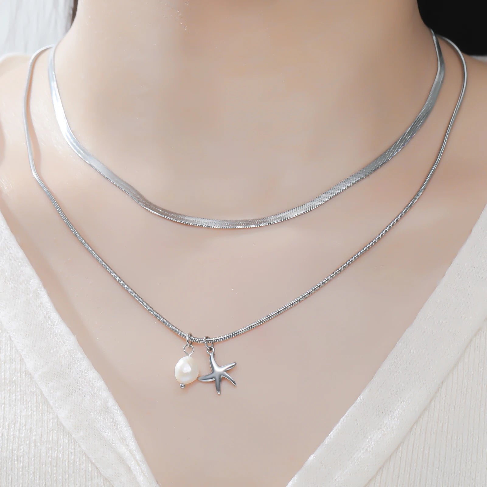 Pearl Sea star Double Layer Necklace