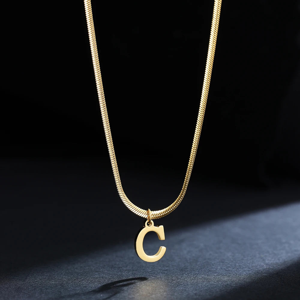 Gold Initial Letter Pendant Necklace