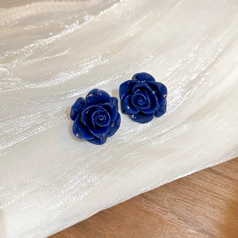 Pink Flower Resin Stud Earrings