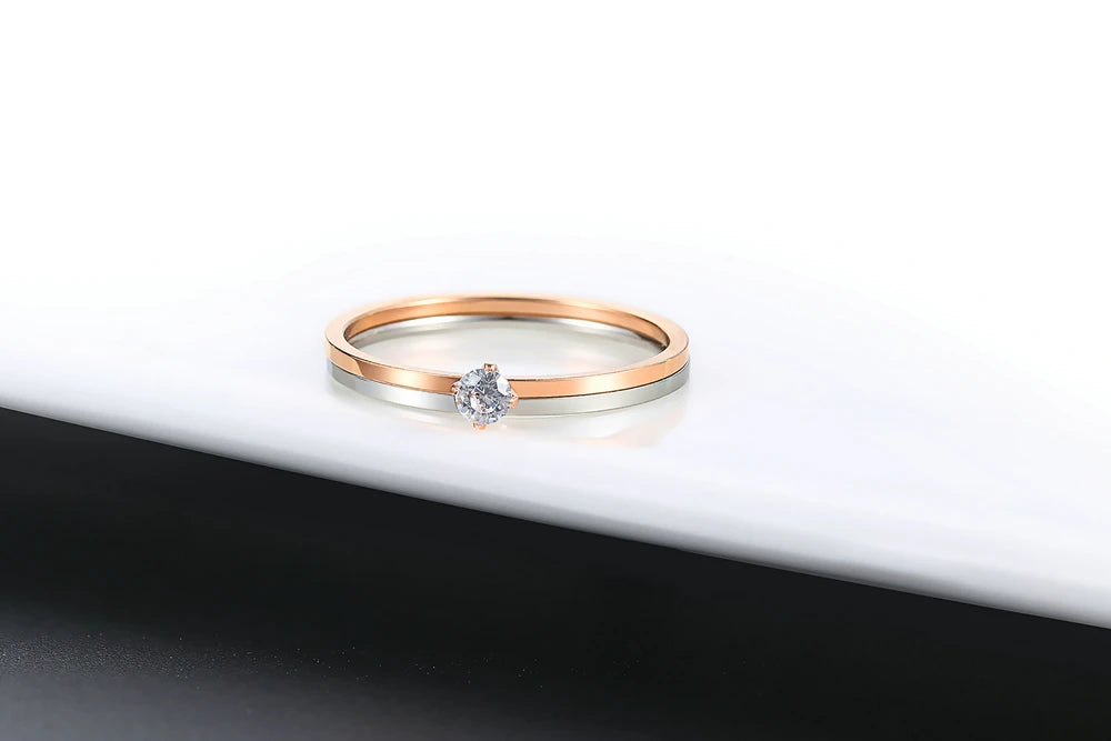 Simple 4-Claw CZ Rose Gold Ring