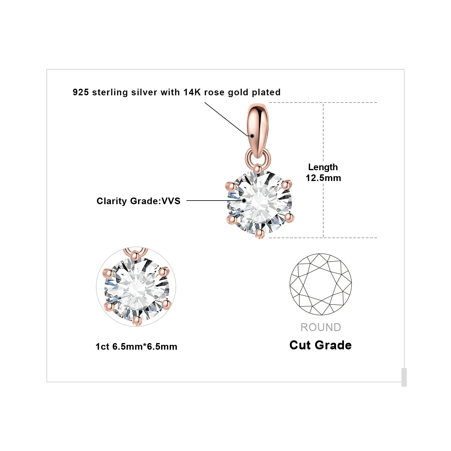 Moissanite Round D Color 925 Silver Pendant