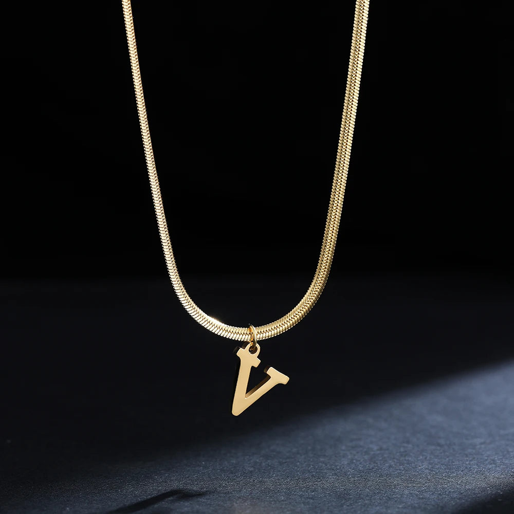 Gold Initial Letter Pendant Necklace
