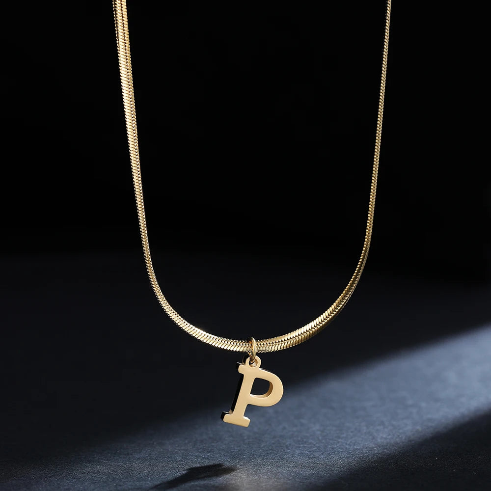 Gold Initial Letter Pendant Necklace