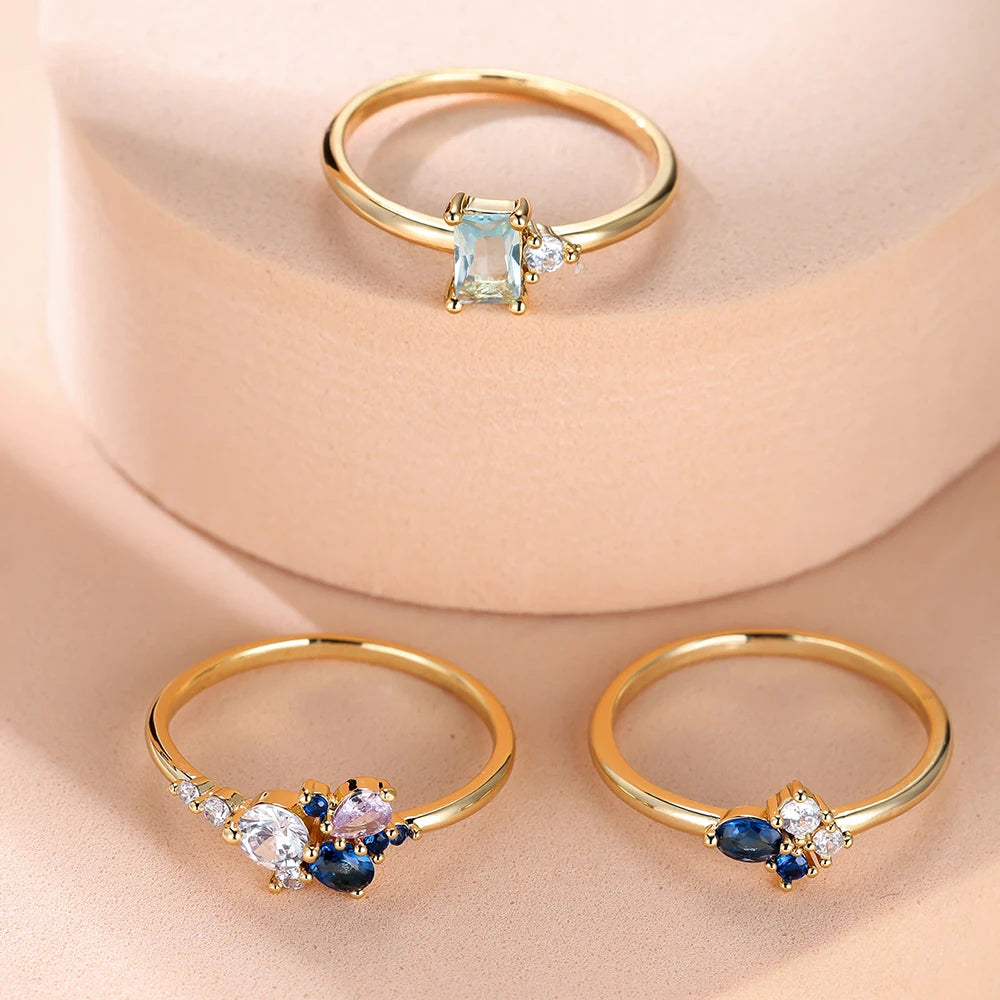 Luxury Triple Zircon Rose Gold Ring Set