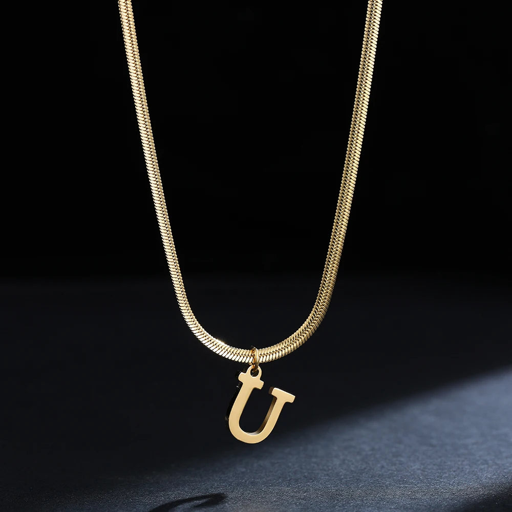Gold Initial Letter Pendant Necklace