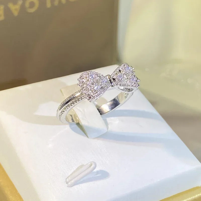 Fancy Bow CZ Sterling Silver Ring
