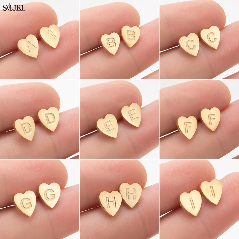 Initial Letter Heart Stud Earrings