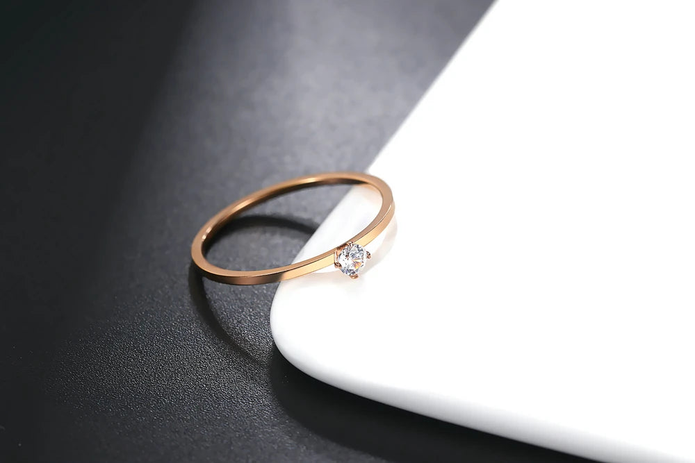 Simple 4-Claw CZ Rose Gold Ring