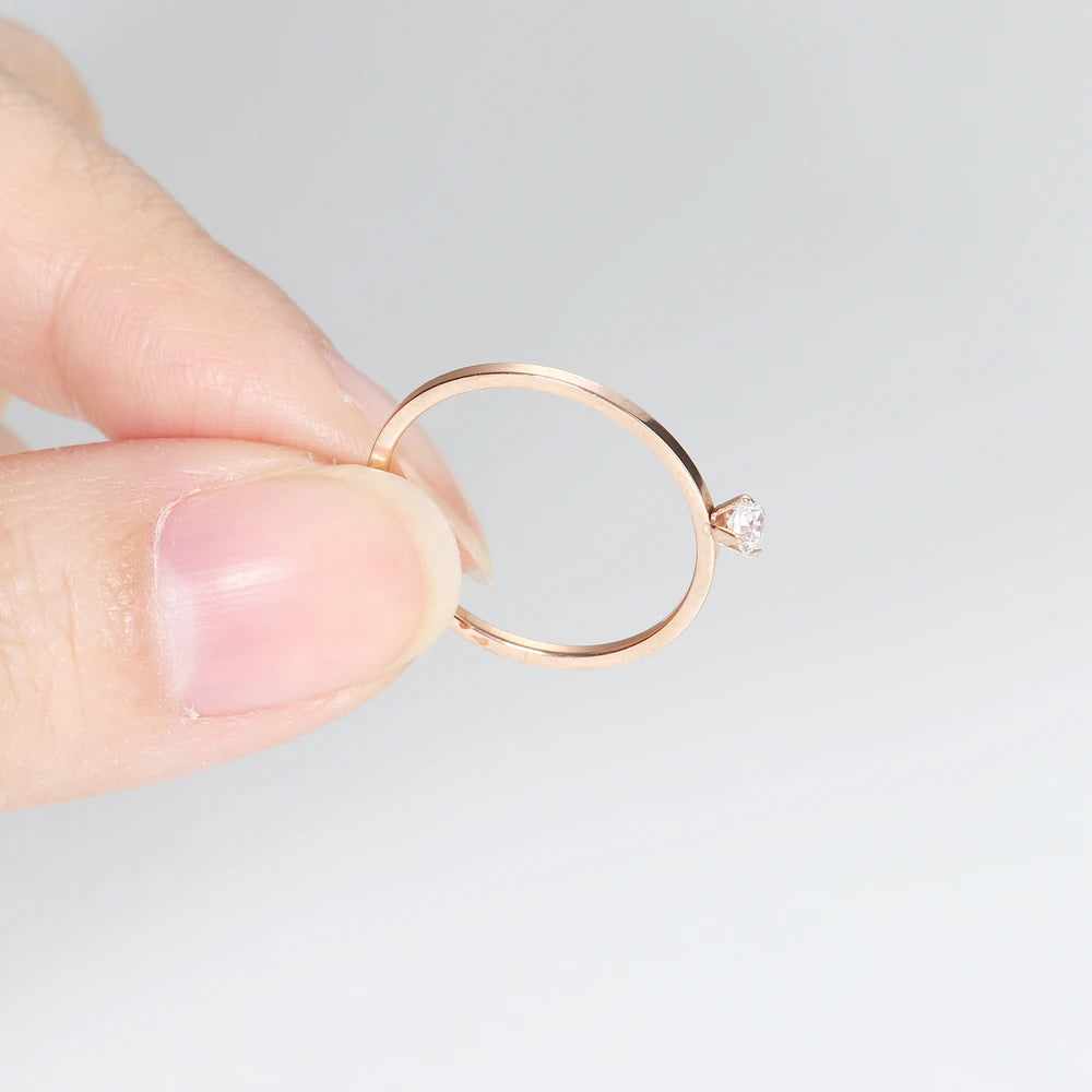 Simple 4-Claw CZ Rose Gold Ring