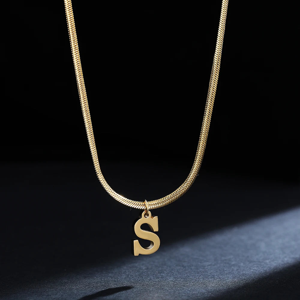 Gold Initial Letter Pendant Necklace