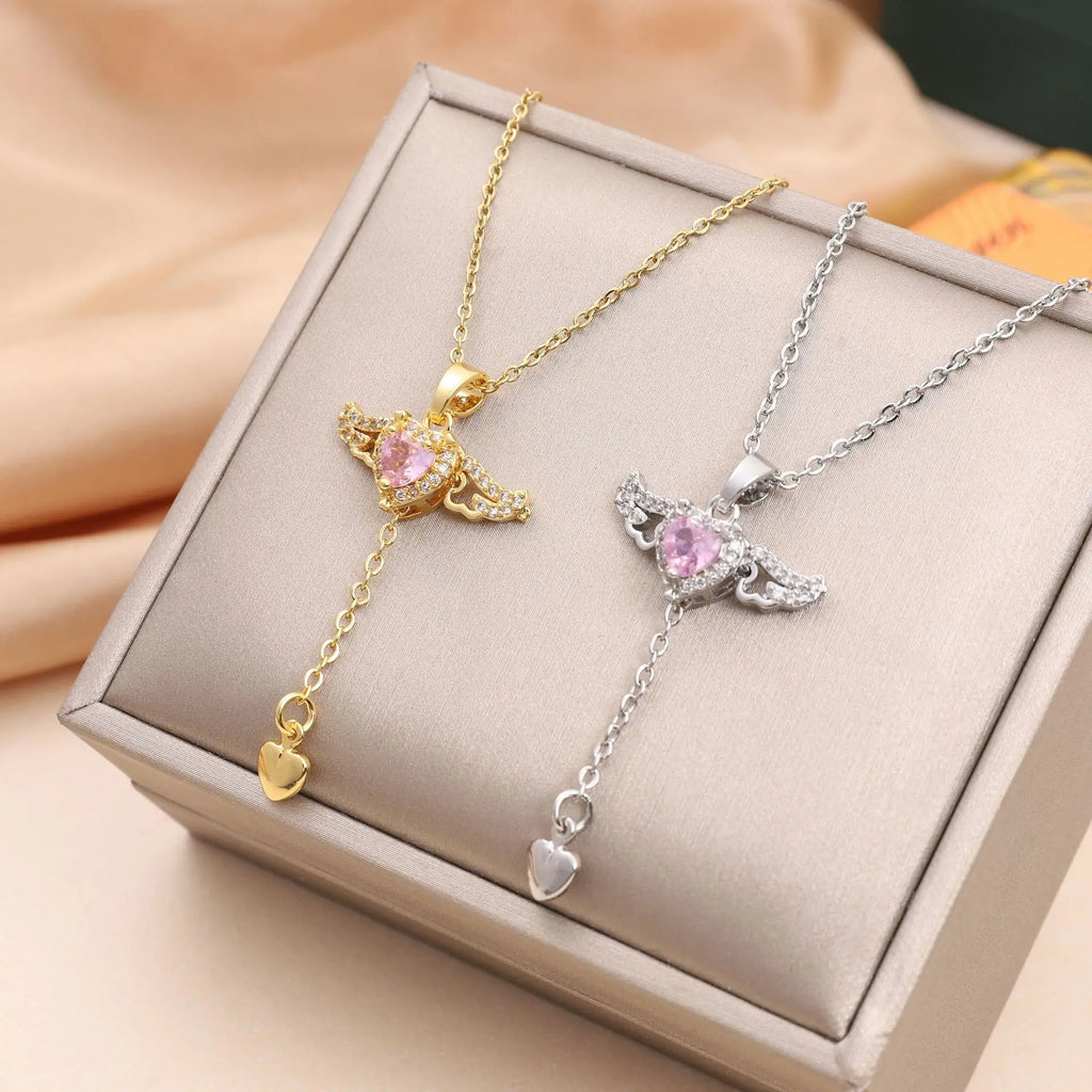 Gold Cupid Wings Pendant Necklace