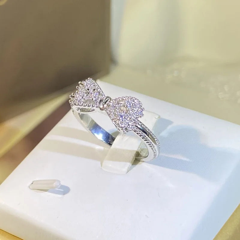 Fancy Bow CZ Sterling Silver Ring