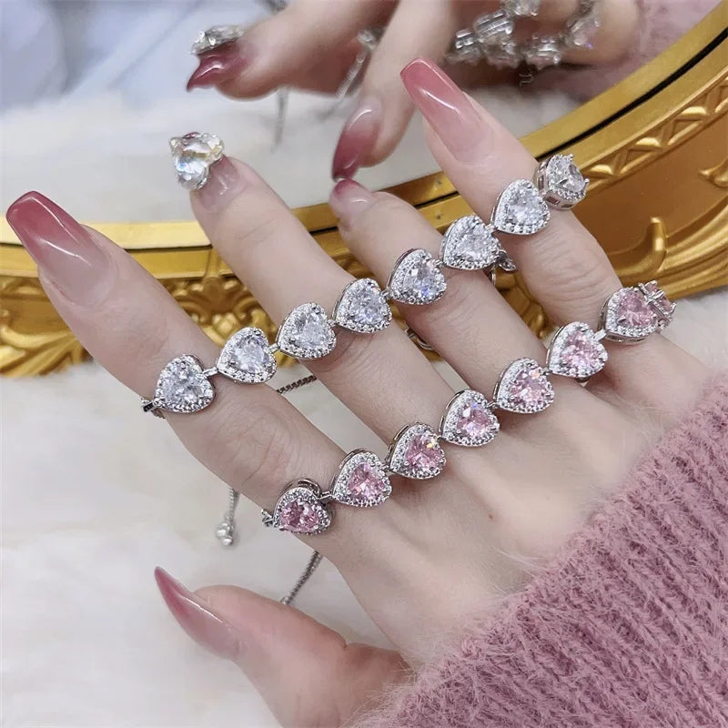 Pink & White Heart CZ Silver Bracelet