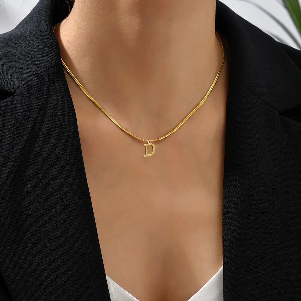Gold Initial Letter Pendant Necklace