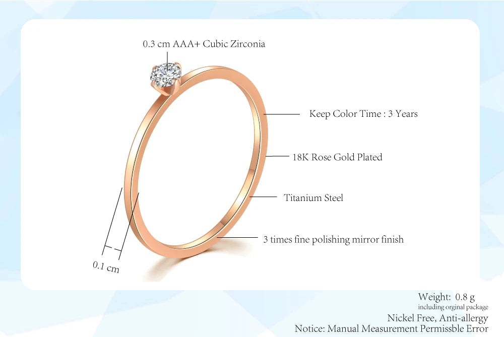 Simple 4-Claw CZ Rose Gold Ring