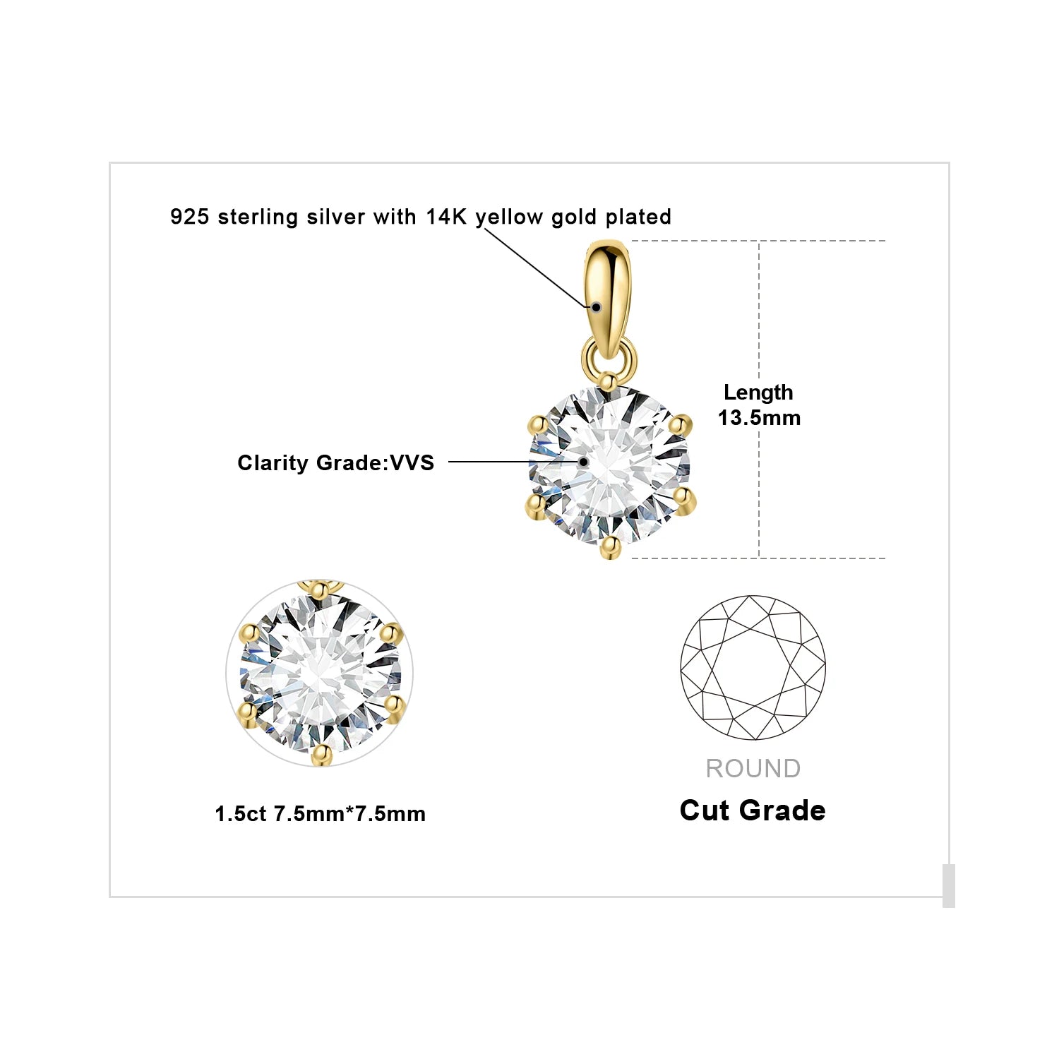 Moissanite Round D Color 925 Silver Pendant