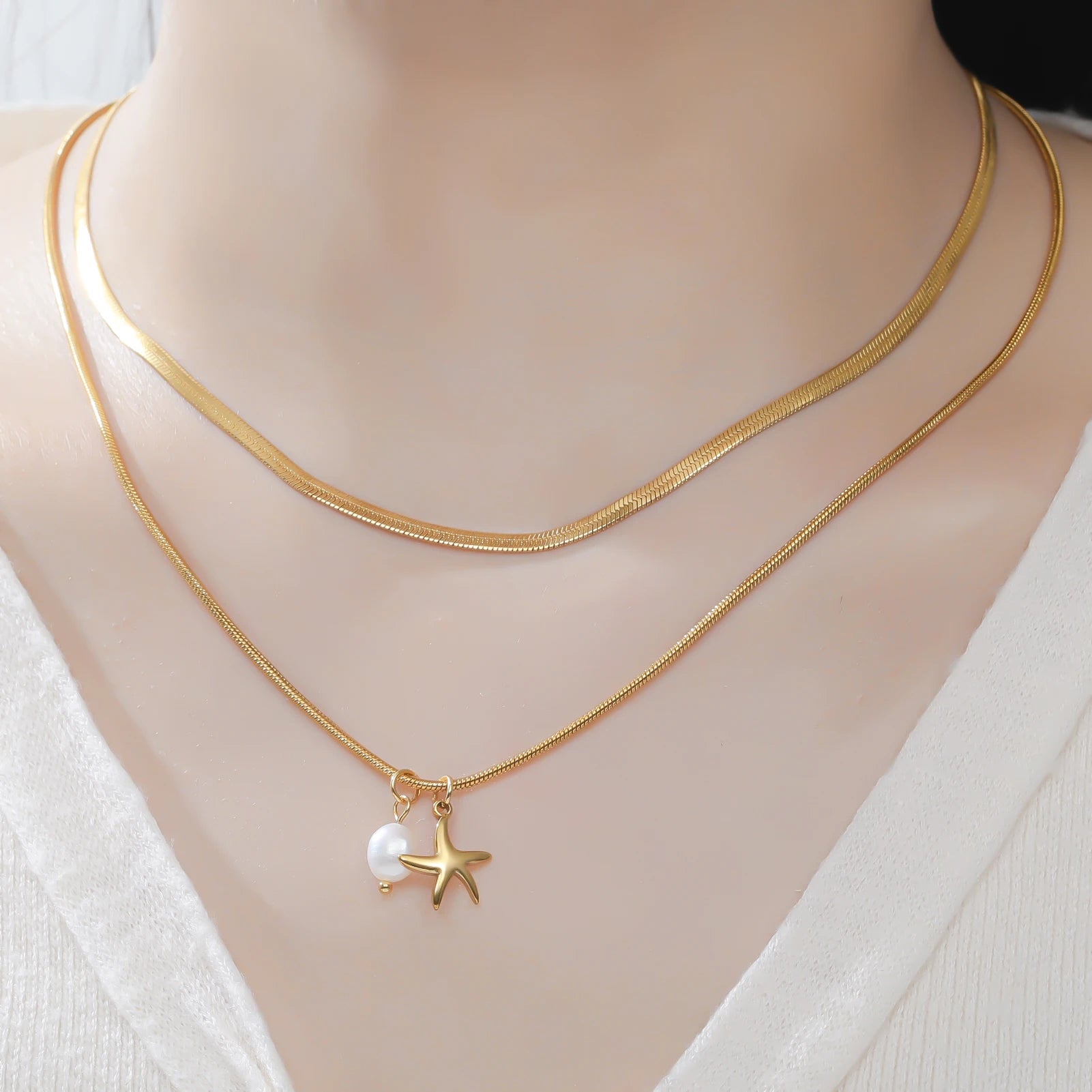 Pearl Sea star Double Layer Necklace