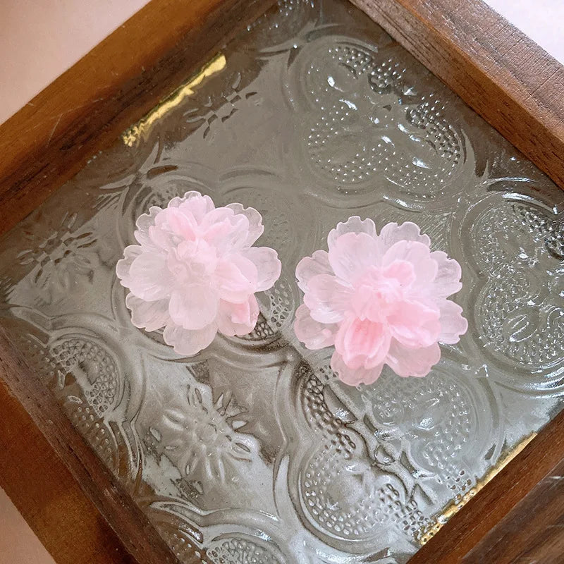 Pink Flower Resin Stud Earrings